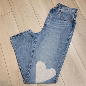 Levi's Women's 501 150th Anniversary Heart Patch Stonewash Denim Jeans 29 Blue